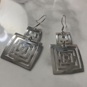Sterling silver square pierced hook drop‎ earrings
